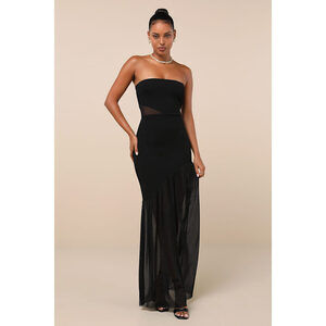 Lulus Exemplary Sensation Black Strapless Asymmetrical Maxi Dress - Size S